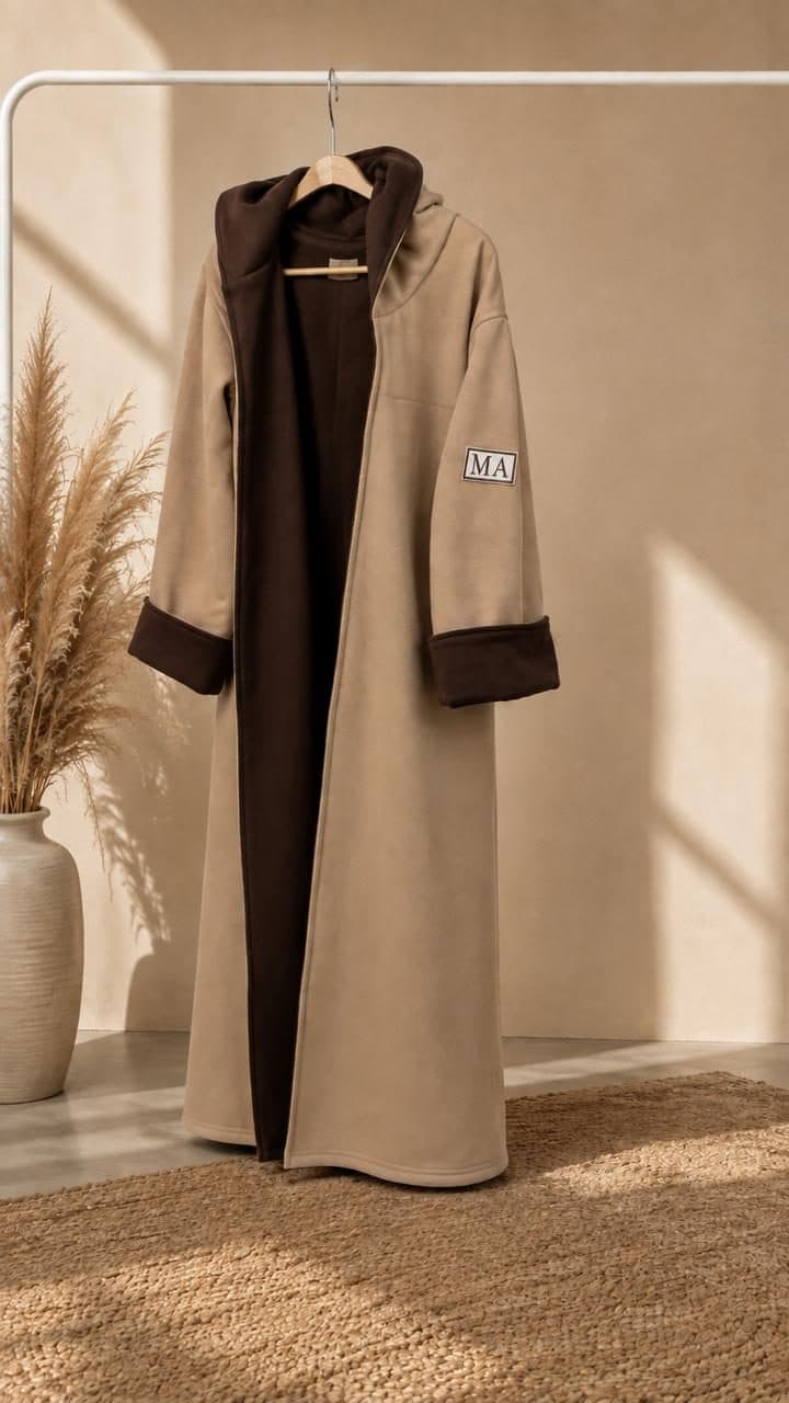 Beige & Brown Hooded Bisht