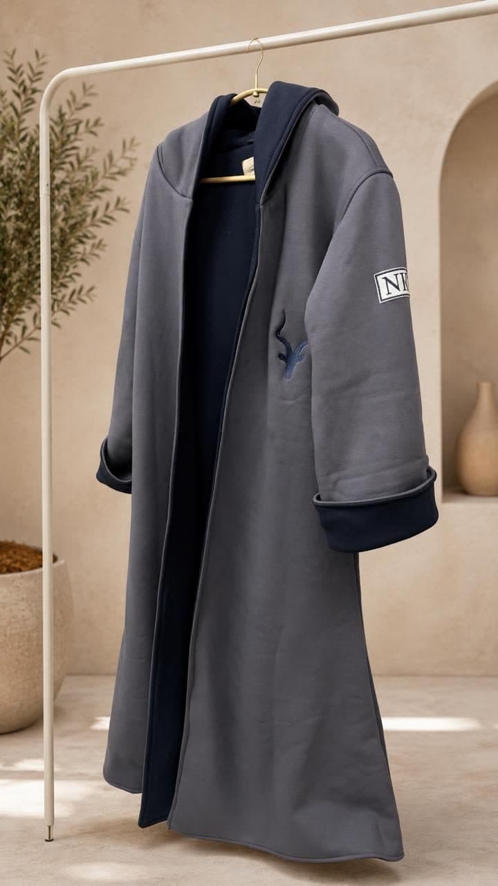 Grey & Navy Hooded Bisht