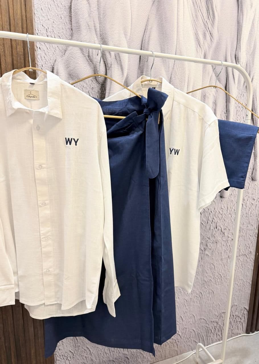 White & Navy Couple Set