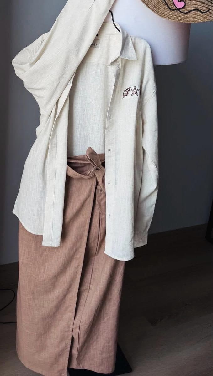Women's Set — cream shirt + brown skirt